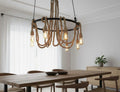 Large Wagon Wheel Rope Chandelier, 8-Arm Rustic Lamp, Farmhouse Pendant Lighting, Living Room & Dining Table Light