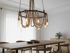 Large Wagon Wheel Rope Chandelier, 8-Arm Rustic Lamp, Farmhouse Pendant Lighting, Living Room & Dining Table Light
