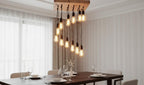 Waterfall Wood Chandelier, Stairwell Lighting Fixture, 12-Light Rustic Lamp, High Ceiling & Kitchen Island Pendant chandelier