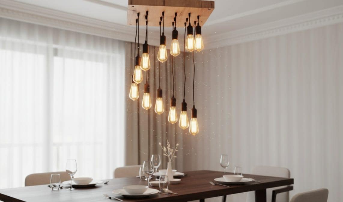 Waterfall Wood Chandelier, Stairwell Lighting Fixture, 12-Light Rustic Lamp, High Ceiling & Kitchen Island Pendant chandelier