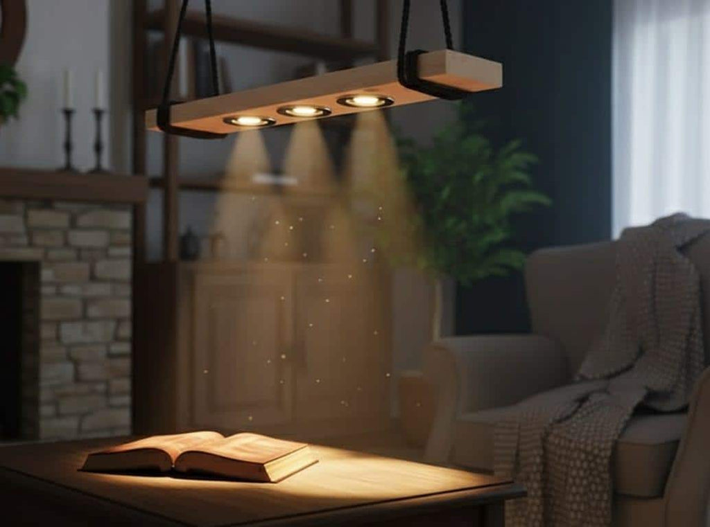 Wood LED Chandelier, Linear Light for Kitchen Island, 3-Spotlight Fixture, Minimalist Office Ceiling Lamp