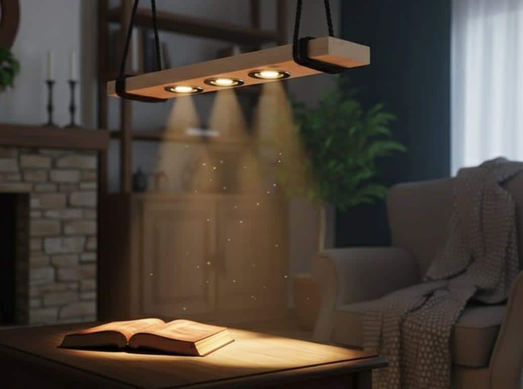 Wood LED Chandelier, Linear Light for Kitchen Island, 3-Spotlight Fixture, Minimalist Office Ceiling Lamp