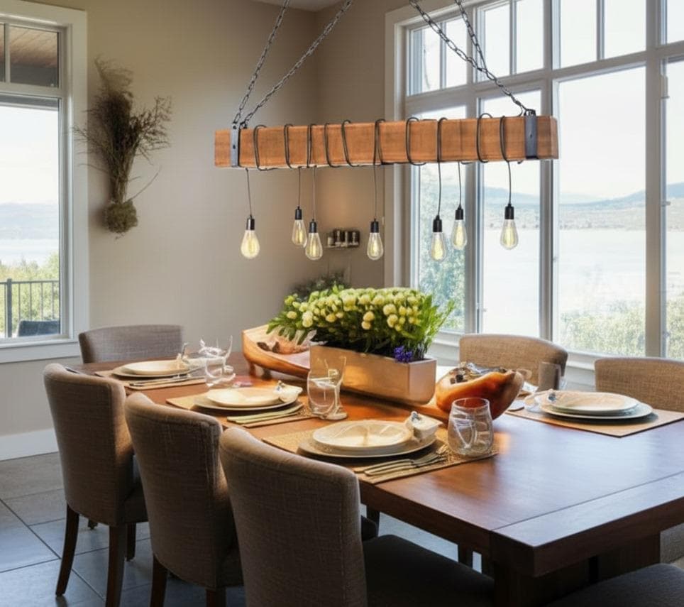 homeartparis - Wood Beam Chandelier with Wire Wrap, 8-Light Rustic Industrial Light, Kitchen Island Pendant Bar, Custom Wood Color