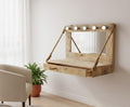 The Solid Pine Wood Vanity Table with Lighted Mirror - Rustic Hollywood Style Makeup Dressing Table