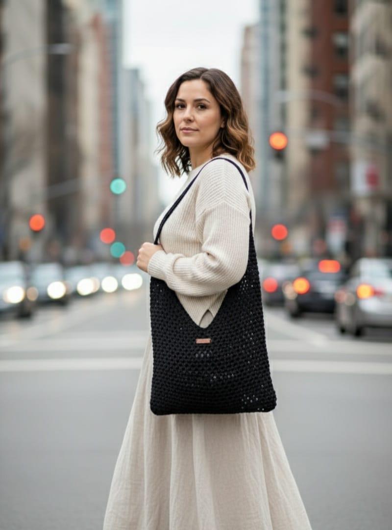 Homeartparis Crochet Bag - Handmade Multi-Way Handbag by Seval Özsoy - Modern Black Shoulder Bag - Versatile Artisan Gift for Her