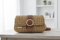 Handmade Straw Shoulder Bag - Bohemian Crossbody by Seval Özsoy - Natural Woven Summer Purse with Gold Ring Buckle - Unique Artisan Gift