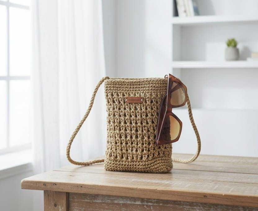 Minimalist Straw Crossbody Bag - Handmade Woven Raffia Style Purse by Seval Özsoy - Natural Boho Summer Bag - Unique Artisan Gift for Her