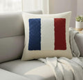 Homeartparis French Flag Punch Needle Pillow Cover, France Linen Cushion Case, Parisian Style Gift, Textured Home Decor 16x16
