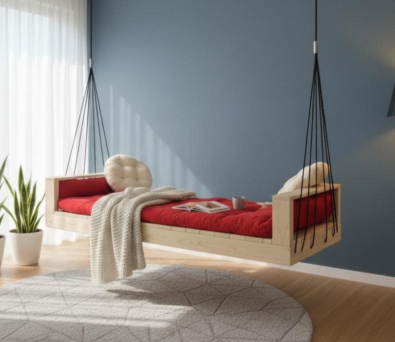Reversible Hanging Sofa Modern Pine Wood Swing Couch Indoor Outdoor Lounger Home art paris production