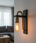 homeartparis handmade Rustic Wall Sconce, Wood and Rope Wall Lamp, Industrial Hallway & Bedroom Lighting
