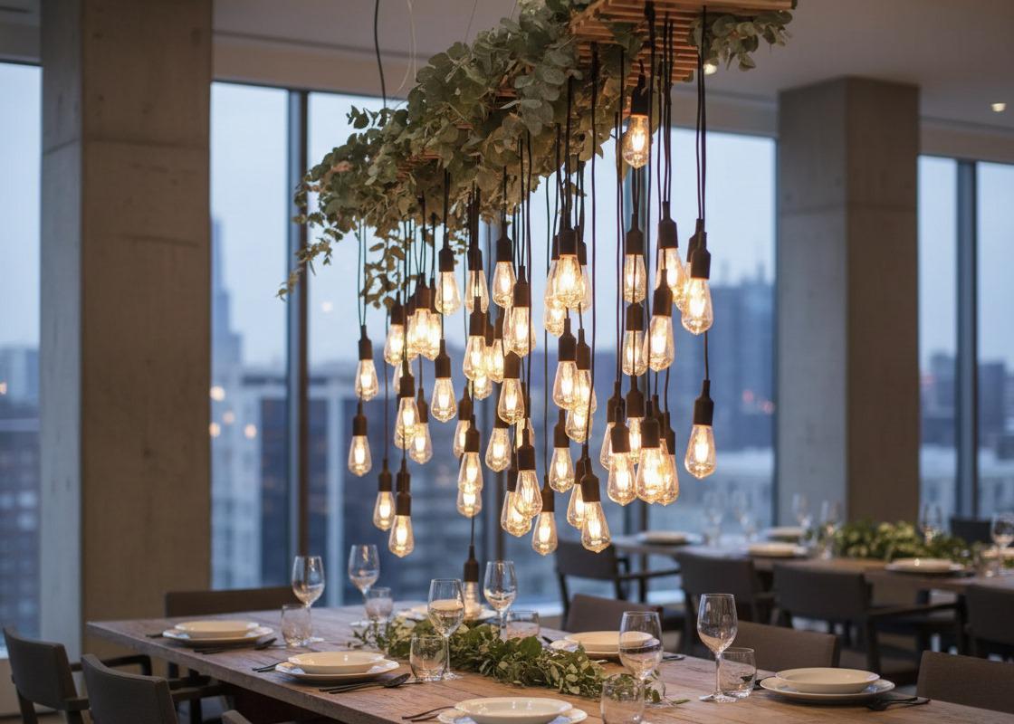 Large 40-Light Wood Chandelier with Greenery, Rustic Pendant Cluster, Farmhouse Restaurant Cafe Bar Lighting Fixture