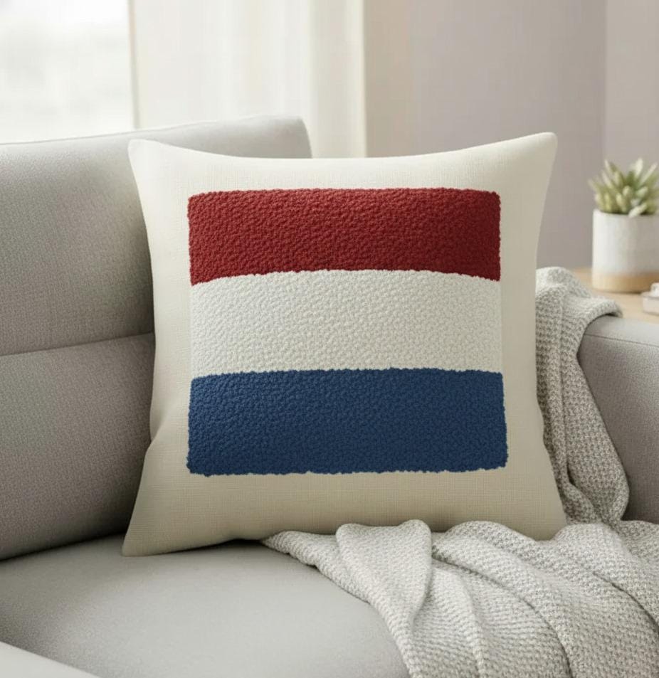 homeartparis Dutch Flag Punch Needle Pillow Cover, Netherlands Linen Cushion Case, Travel Souvenir Gift, Textured Decor 16x16