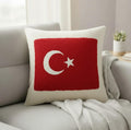 homeartparis Turkish Flag Punch Needle Pillow Cover, Turkey Linen Cushion Case, Travel Souvenir Gift, Textured Home Decor 16x16