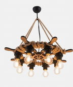 8-Light Ship Wheel Chandelier | Rustic Rope & Wood Ceiling Lamp | Nautical E27 Pendant Light for Cafe Bar Decor