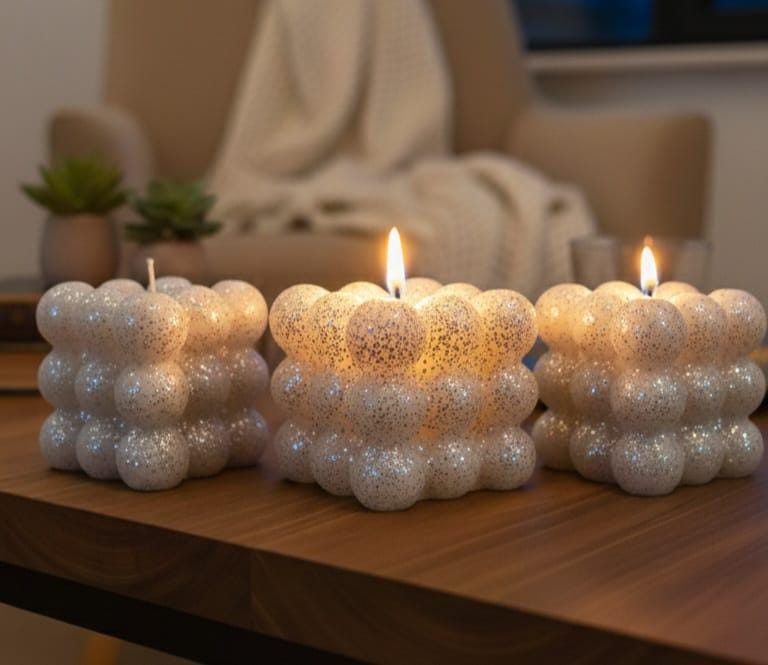 homeartparis Set of 3 Shining Gilded Bubble Candles Aesthetic Cube Candle Pack Homeartparis production