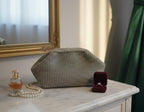 The Homeartparis Sparkly Grey Crochet Clutch - Handmade Silver Glitter Evening Bag by Seval Özsoy - Luxury Party Purse with Metal Frame - Elegant Occasion Gift