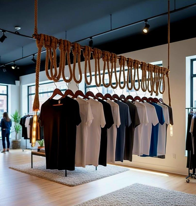 Industrial Rope Clothes Rack with 2 Lights Ceiling Hanging Garment Rack Homeartparis production