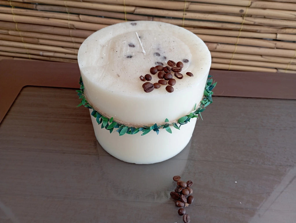 custom Large Coffee Bean Decorated Cylinder Pillar Candle 3.5kg Homeartparis production