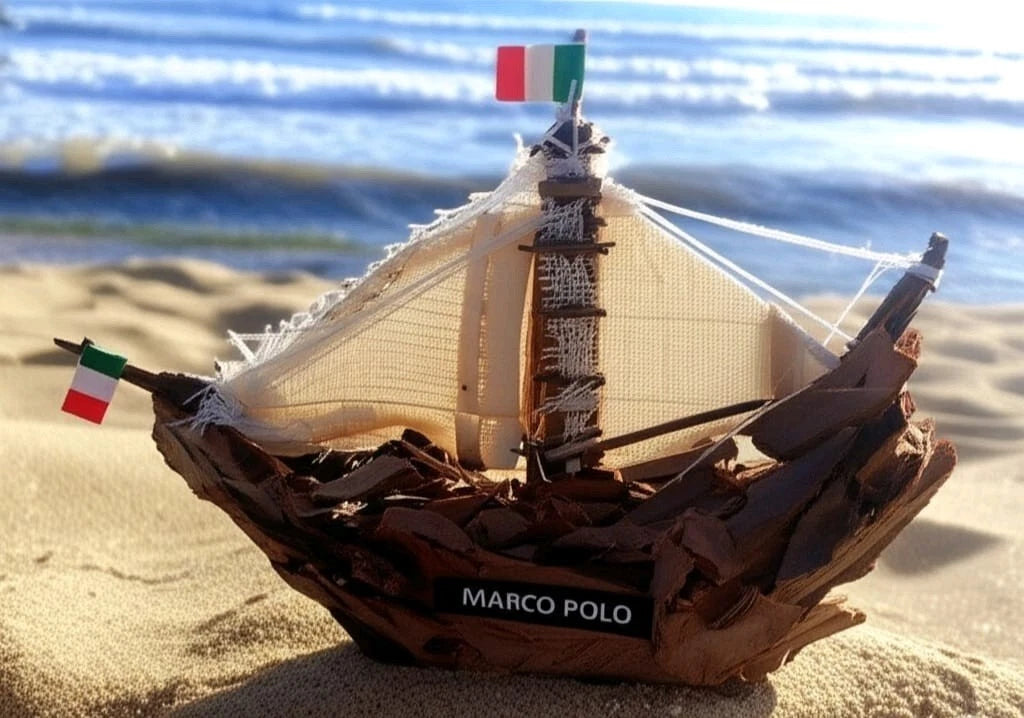 The Marco Polo Handmade Driftwood Boat Tiny Sailing Ship Model Homeartparis production