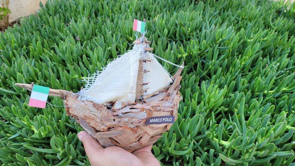The Marco Polo Handmade Driftwood Boat Tiny Sailing Ship Model Homeartparis production