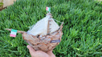 The Marco Polo Handmade Driftwood Boat Tiny Sailing Ship Model Homeartparis production