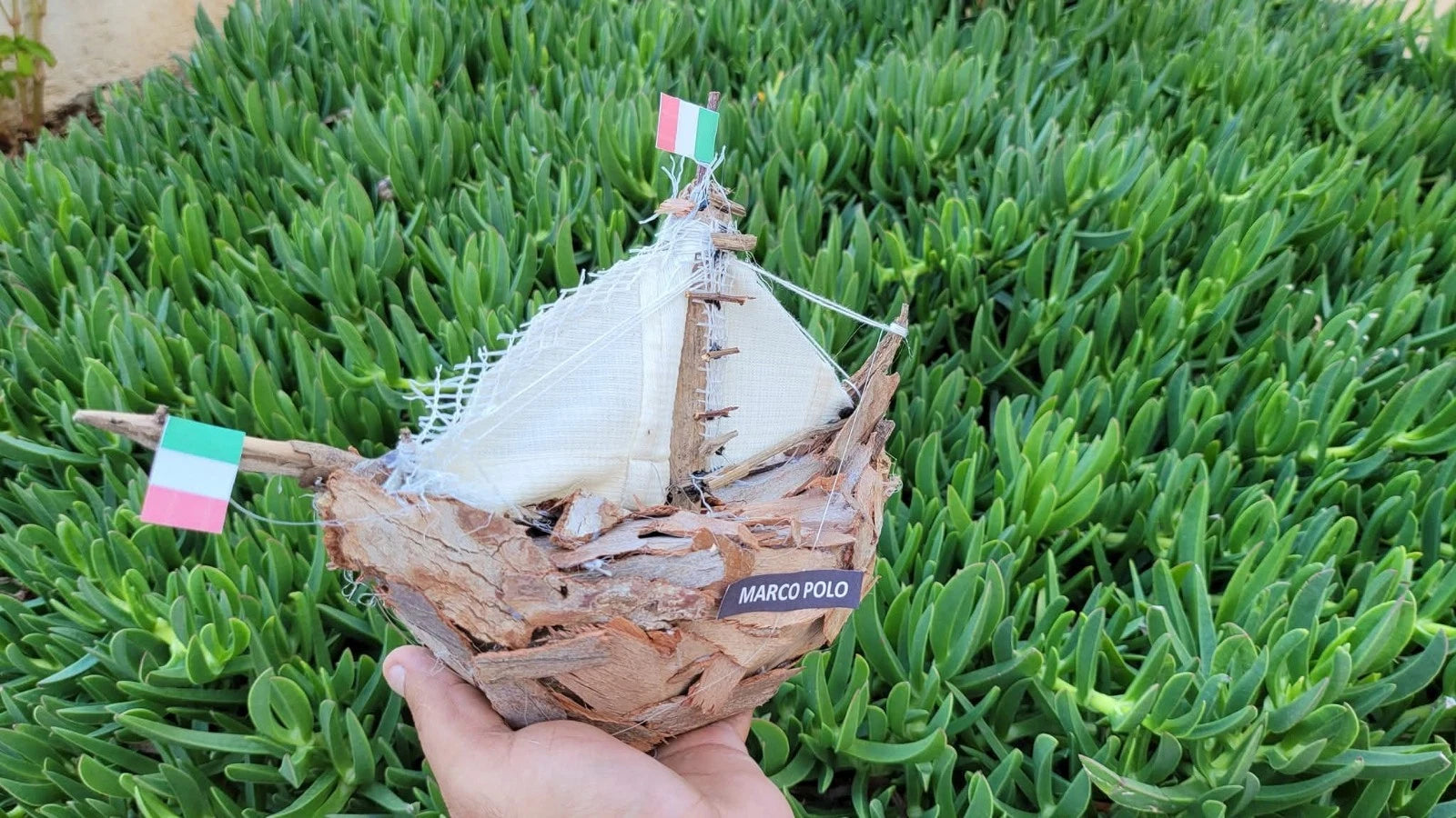 The Marco Polo Handmade Driftwood Boat Tiny Sailing Ship Model Homeartparis production