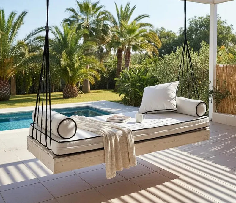 porch swing bed - Hanging Daybed Poolside Hanging Lounger Modern Backless Swing Homeartparis production