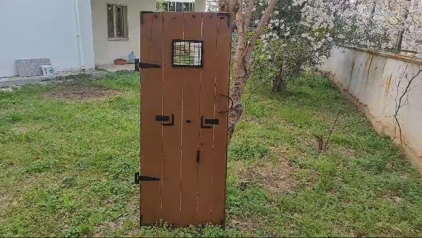 Handmade Vintage Rustic Wooden Door, Farmhouse Style Interior Door with Mesh Window Homeartparis production