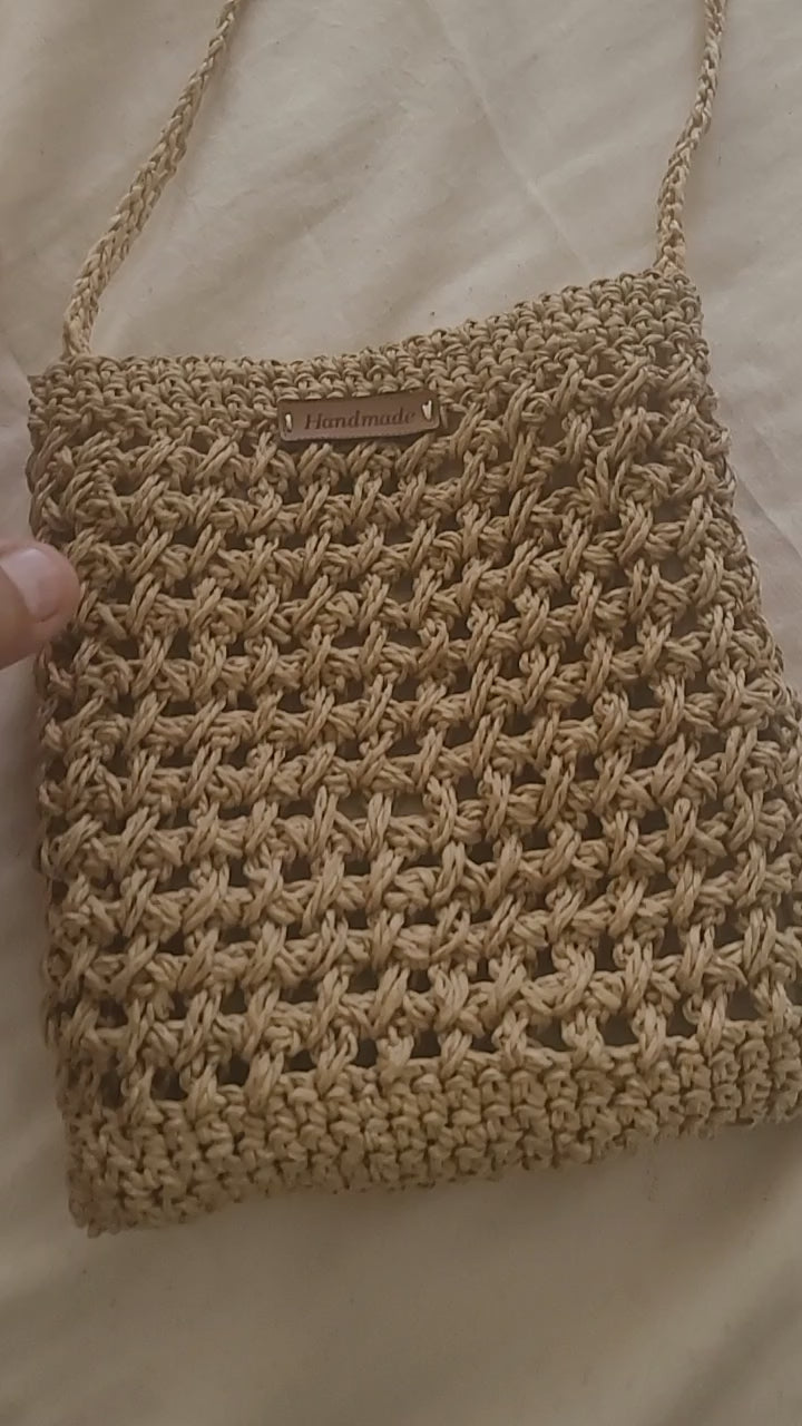 Minimalist Straw Crossbody Bag - Handmade Woven Raffia Style Purse by Seval Özsoy - Natural Boho Summer Bag - Unique Artisan Gift for Her