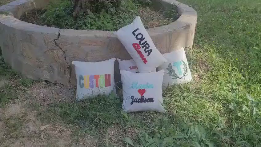 Homeartparis Custom Punch Needle Name Pillow - Personalized Monogram Initial Cushion by Seval Özsoy - Unique Linen Decor Gift - Available as Cover or with Insert