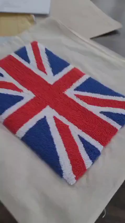 Homeartparis Punch Needle UK Flag Pillow - Handmade Union Jack Tufted Cushion by Seval Özsoy - Patriotic British Decor - Available as Cover Only or with Filling