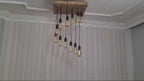 Waterfall Wood Chandelier, Stairwell Lighting Fixture, 12-Light Rustic Lamp, High Ceiling & Kitchen Island Pendant chandelier