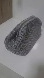 The Homeartparis Sparkly Grey Crochet Clutch - Handmade Silver Glitter Evening Bag by Seval Özsoy - Luxury Party Purse with Metal Frame - Elegant Occasion Gift