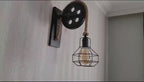 Home Art Paris - Industrial Cage Wall Sconce, Rustic Pulley Lamp, Wood & Rope Wall Light Fixture, Bar - Man Cave Decor