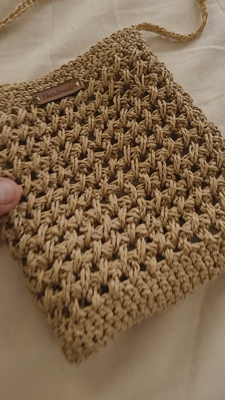 Minimalist Straw Crossbody Bag - Handmade Woven Raffia Style Purse by Seval Özsoy - Natural Boho Summer Bag - Unique Artisan Gift for Her