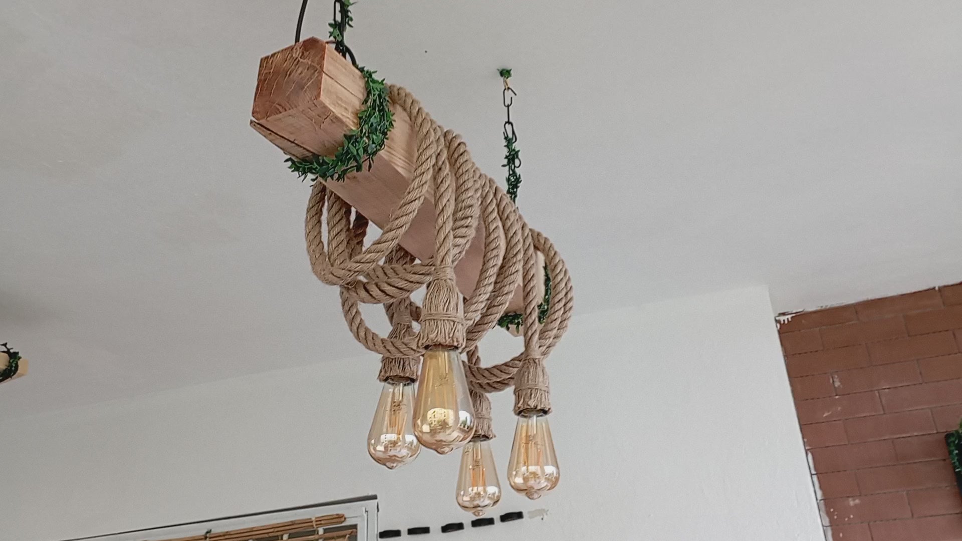 Vintage Rustic Solid Wood Beam Chandelier with 4 Hanging Rope Sockets Homeartparis production