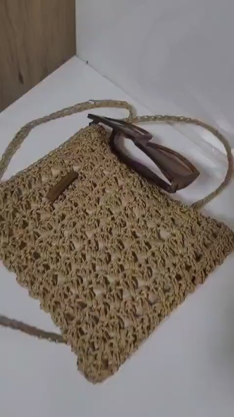 Minimalist Straw Crossbody Bag - Handmade Woven Raffia Style Purse by Seval Özsoy - Natural Boho Summer Bag - Unique Artisan Gift for Her