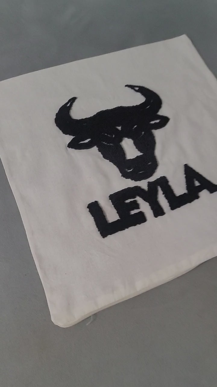 Zodiac Sign Punch Needle Pillow Case – Custom Name Linen Cushion Cover – Unique Astrology Gift
