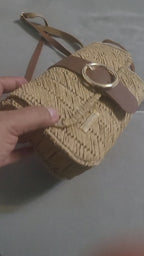 Handmade Straw Shoulder Bag - Bohemian Crossbody by Seval Özsoy - Natural Woven Summer Purse with Gold Ring Buckle - Unique Artisan Gift