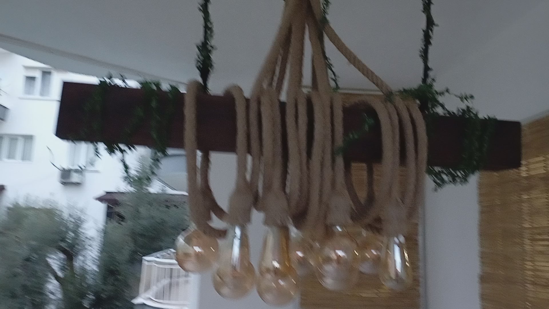 Rustic Wood Beam Chandelier with 10 Hanging Rope Sockets Vintage Industrial Light Homeartparis production
