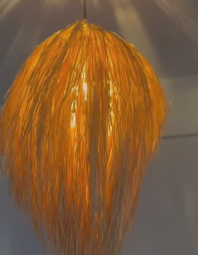 Handcrafted Raffia Fringe Pendant Light - Tropical Hawaiian Style Boho Lamp for Indoor & Covered Outdoor
