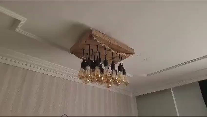 Wood Chandelier, Stairwell Lighting Fixture, 12-Light Rustic Lamp, High Ceiling & Kitchen Island Pendant chandelier