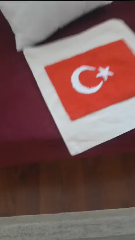 homeartparis Turkish Flag Punch Needle Pillow Cover, Turkey Linen Cushion Case, Travel Souvenir Gift, Textured Home Decor 16x16