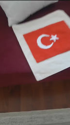 homeartparis Turkish Flag Punch Needle Pillow Cover, Turkey Linen Cushion Case, Travel Souvenir Gift, Textured Home Decor 16x16
