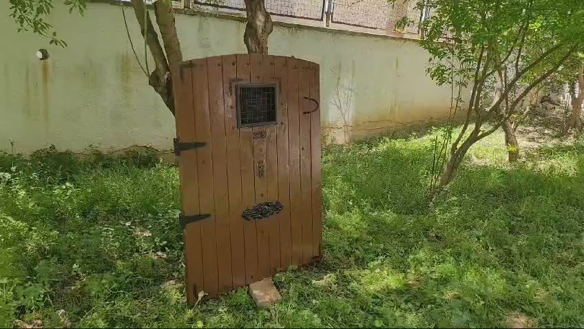 Rustic Wooden Garden Gate, Handmade Vintage Decorative Fence Door with Mesh Window Homeartparis production