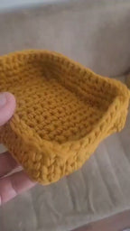 Handmade Crochet Mini Basket Mustard Yellow Desktop Organizer Homeartparis production