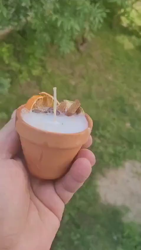 homeartparis Handmade Terracotta Pot Candle 5 pcs set, Rustic Decor with Cinnamon & Dried Fruit, Wedding Favor, Table Centerpiece, Natural Kitchen Candle