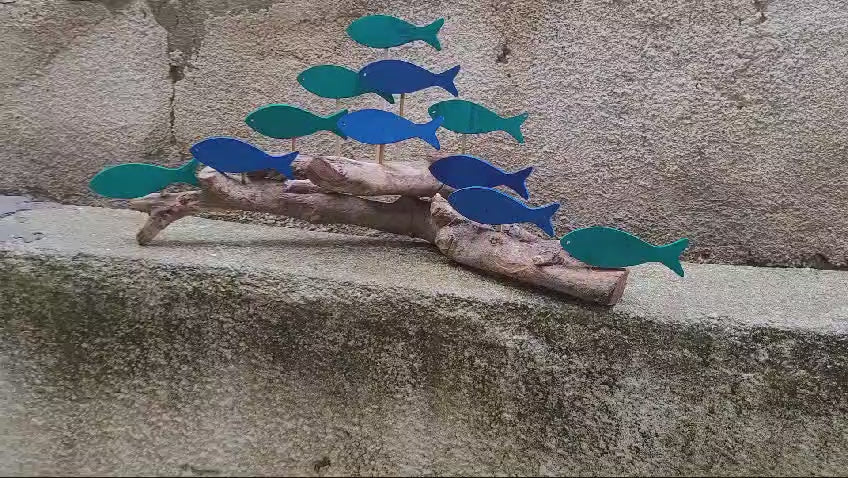 Large Driftwood Fish School Wall Art, Handmade Coastal Wood Branch Decor Homeartparis production