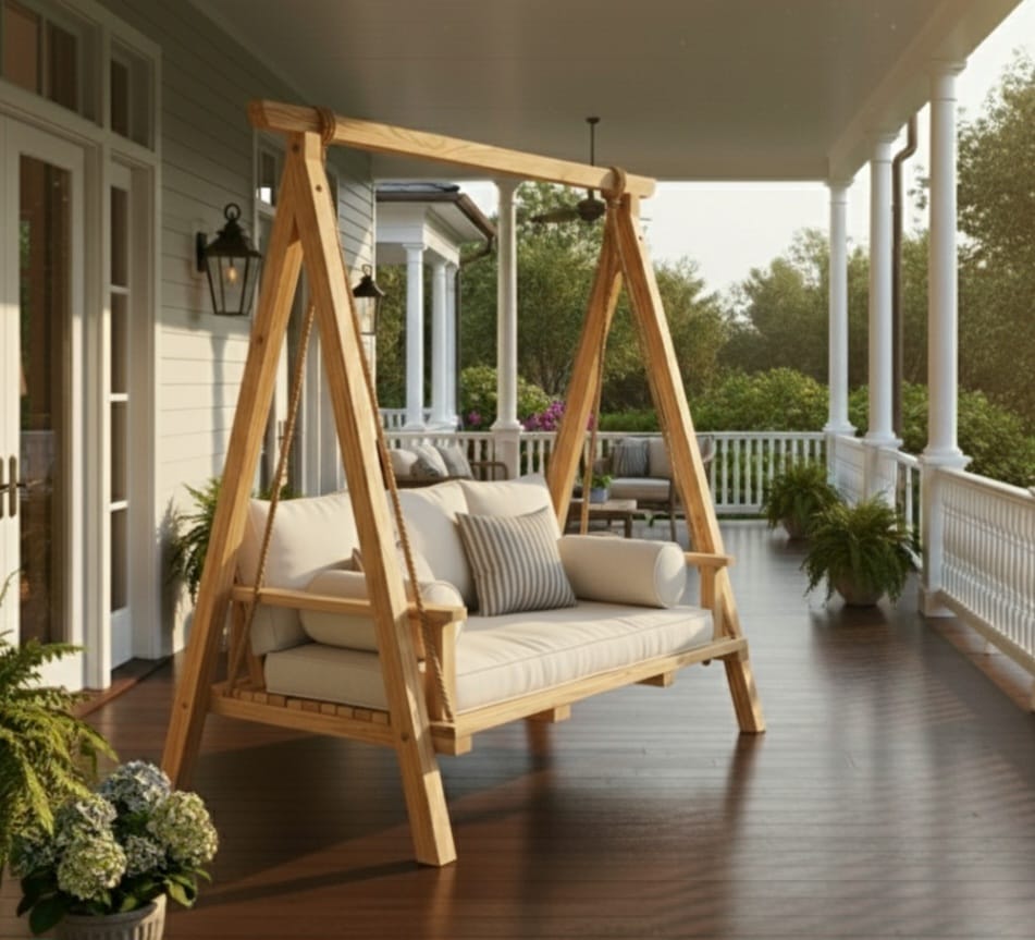 Homeartparis Handcrafted Solid Spruce Pine A-Frame Garden Swing - 2 Seater Luxury Daybed