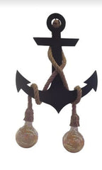 Handcrafted Wooden Anchor Pendant Light - Nautical Dual-Rope Chandelier with Adjustable Hanging Height